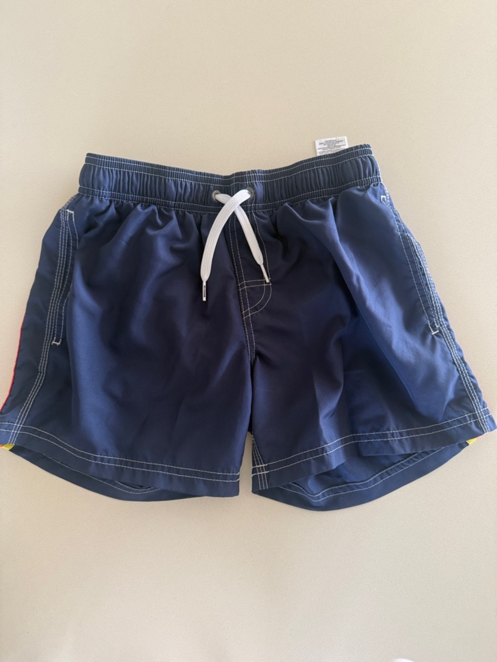 Sundek Navy Swim Shorts with White Stitching and Orange Logo